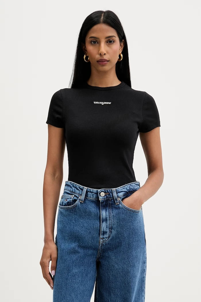 Tommy Jeans kadın pamuklu elastan tişört