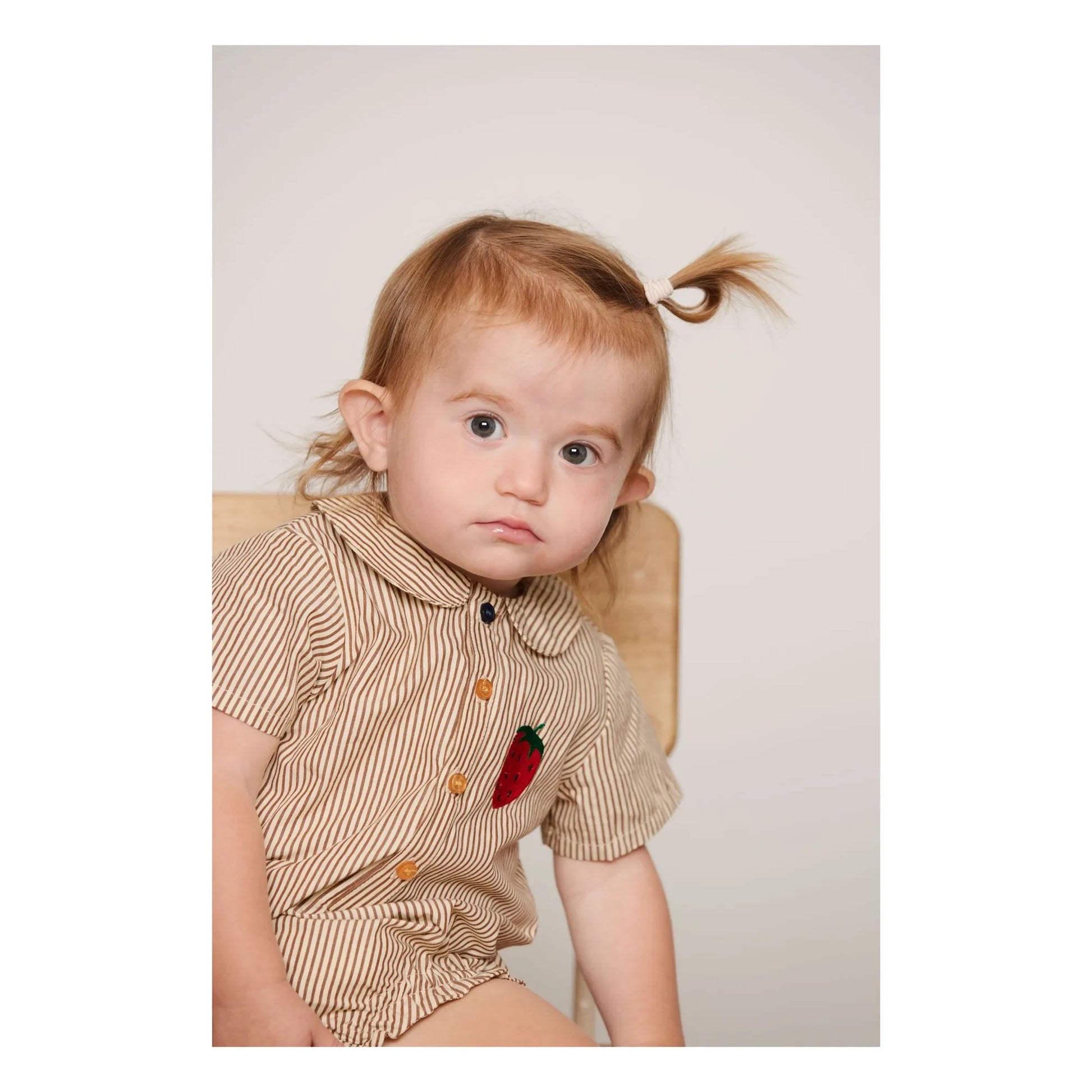 Mini Rodini - Striped organic cotton poplin romper | Brown