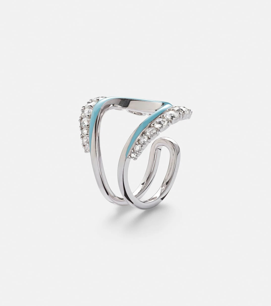 Kamyen - Moonlight 18kt white gold ring with diamonds and enamel