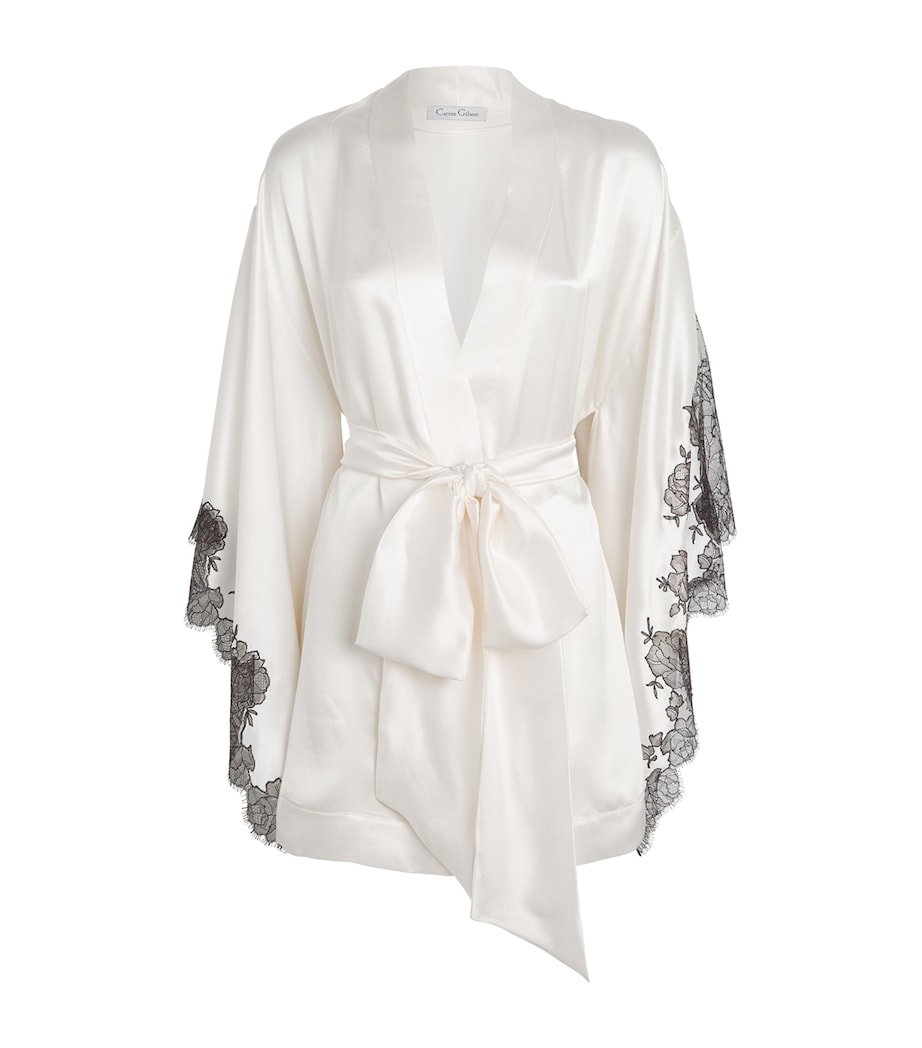 Carine Gilson Beige Silk Lace-Detail Short Robe