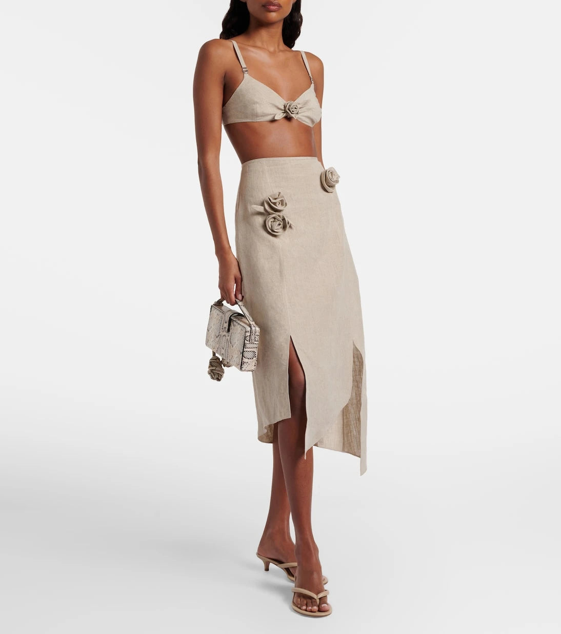 Coperni - Floral-appliqué linen bra top