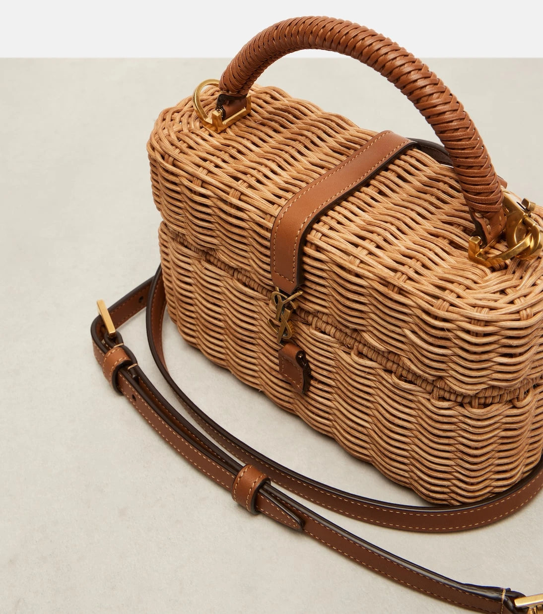 Saint Laurent - Gaby leather-trimmed wicker vanity bag