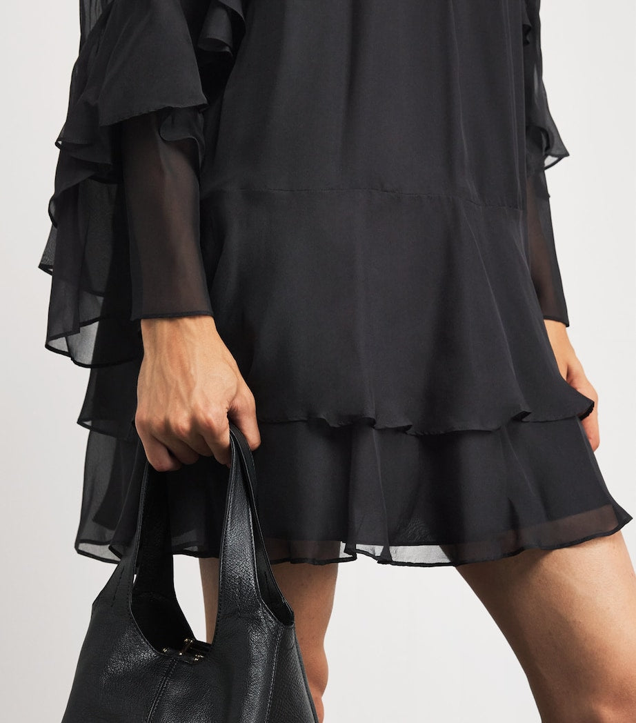 Veronica Beard Black Silk Tiered Adlington Mini Dress