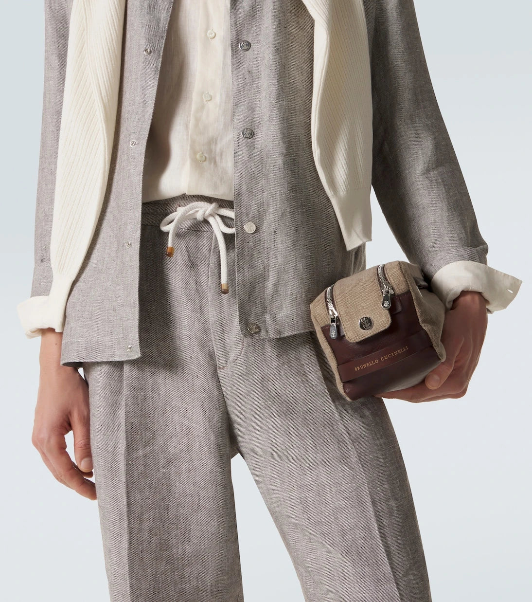 Brunello Cucinelli - Leather-trimmed toiletry bag