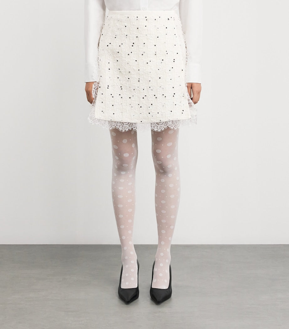 Ivory Cotton-Blend Polka Dot Mini Skirt