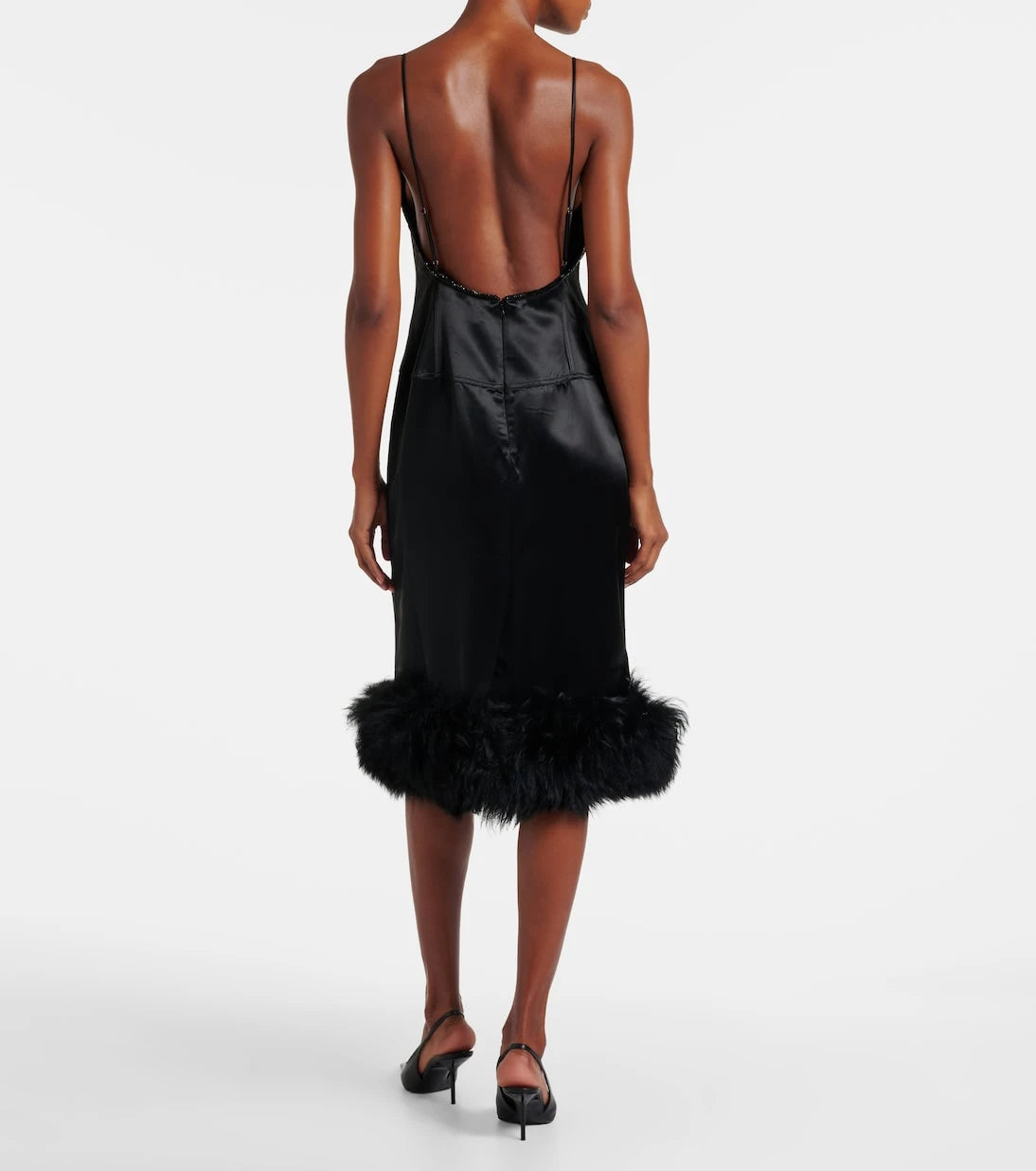 Jacques Wei - Shearling-trimmed satin slip dress
