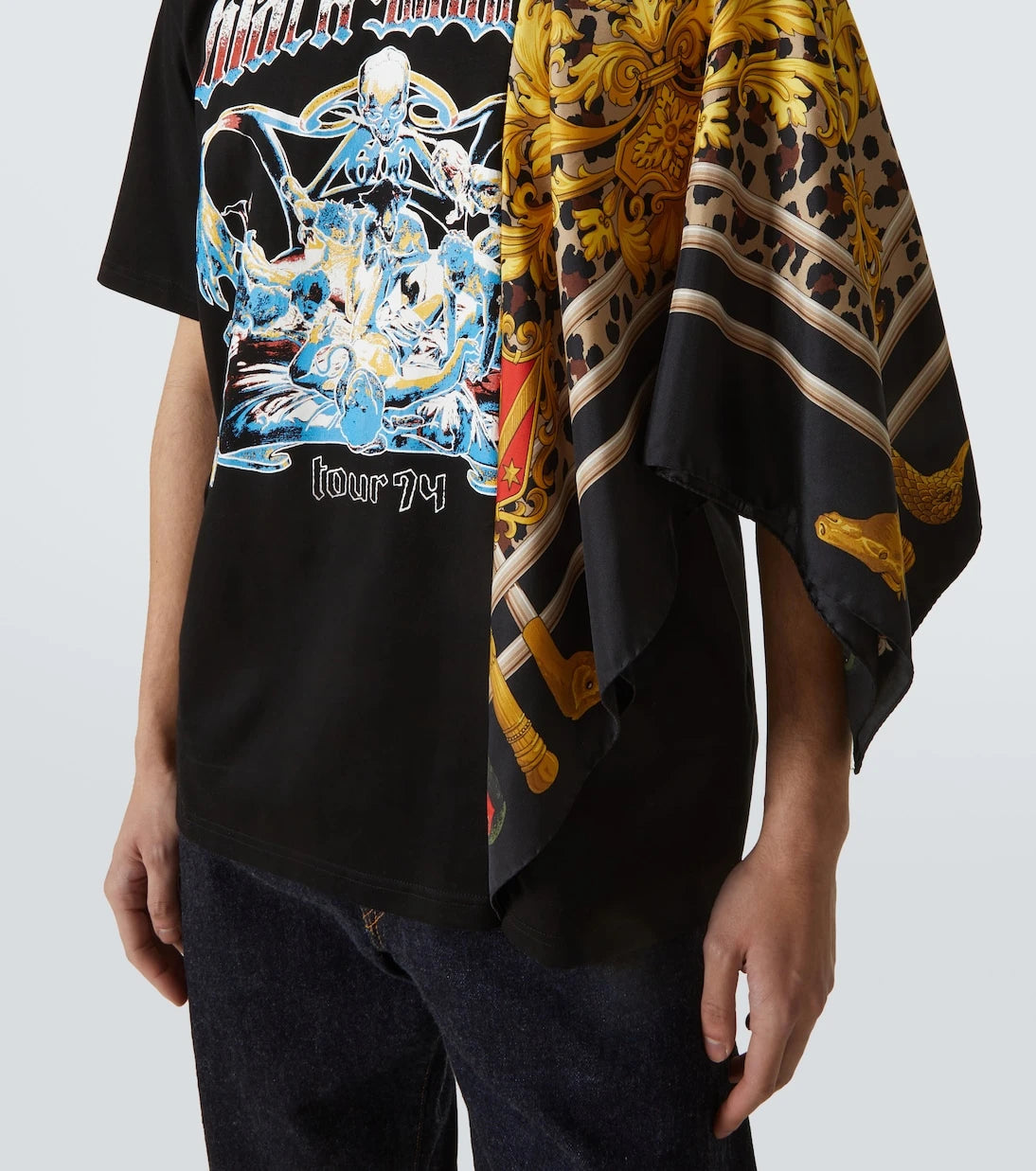Junya Watanabe - Black Sabbath caped cotton jersey T-shirt
