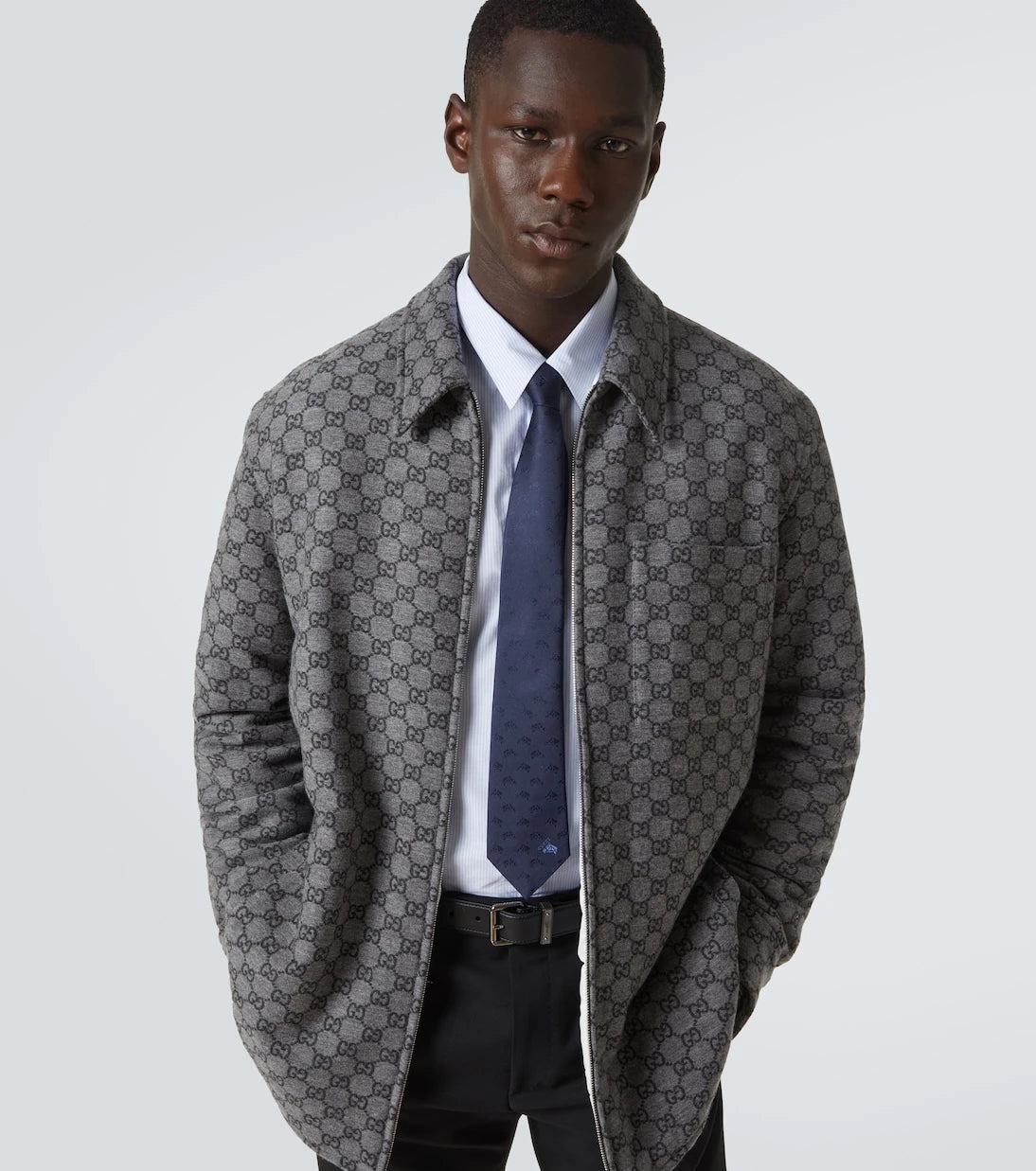 Gucci - Embroidered logo silk jacquard tie