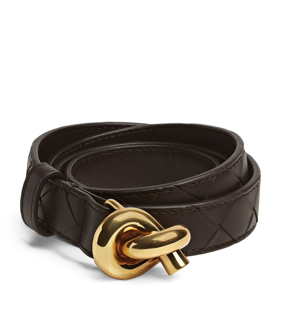 Bottega Veneta Brown Leather Intrecciato Knot Belt