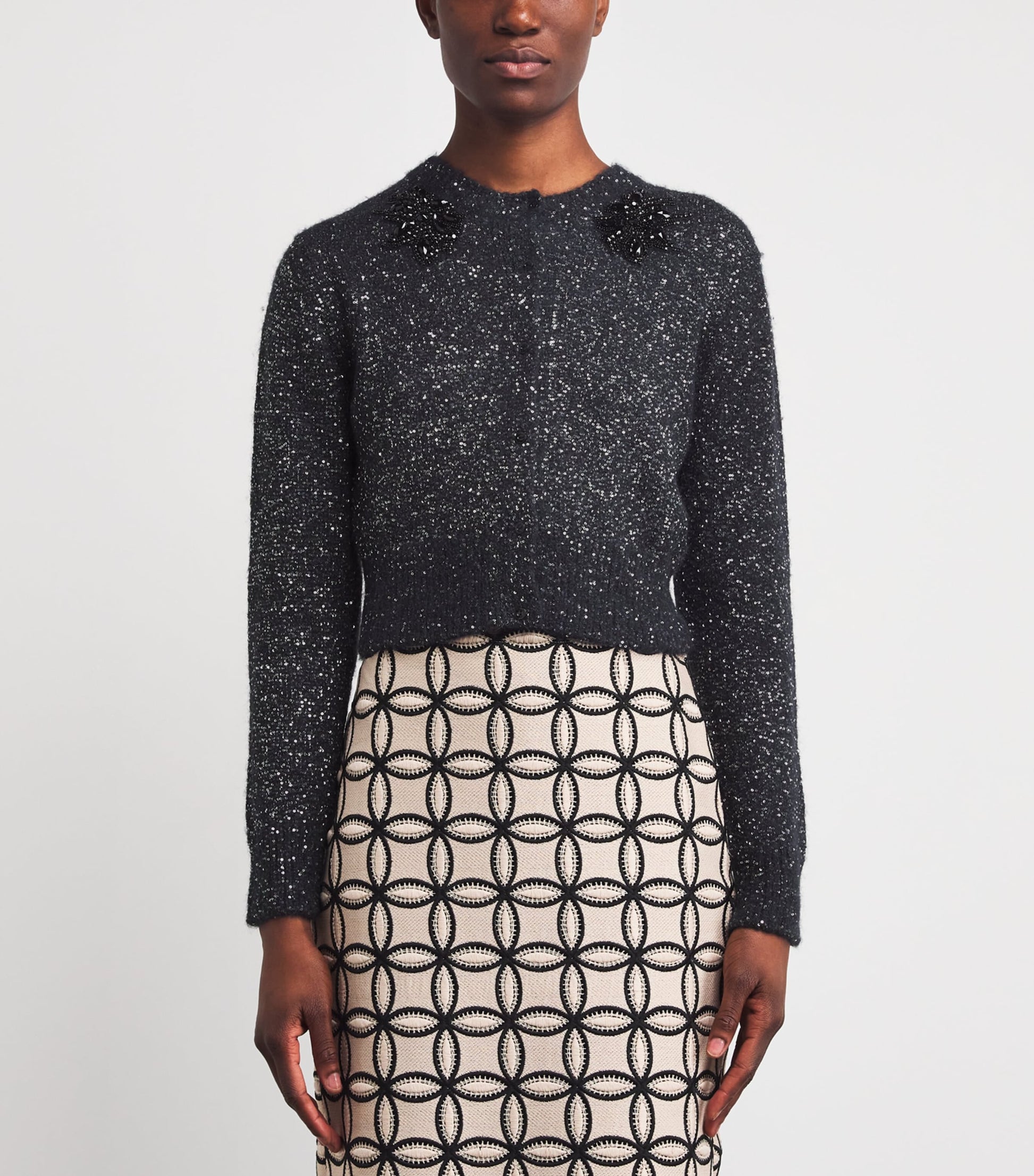 Erdem Black Wool-Blend Sequin Cardigan