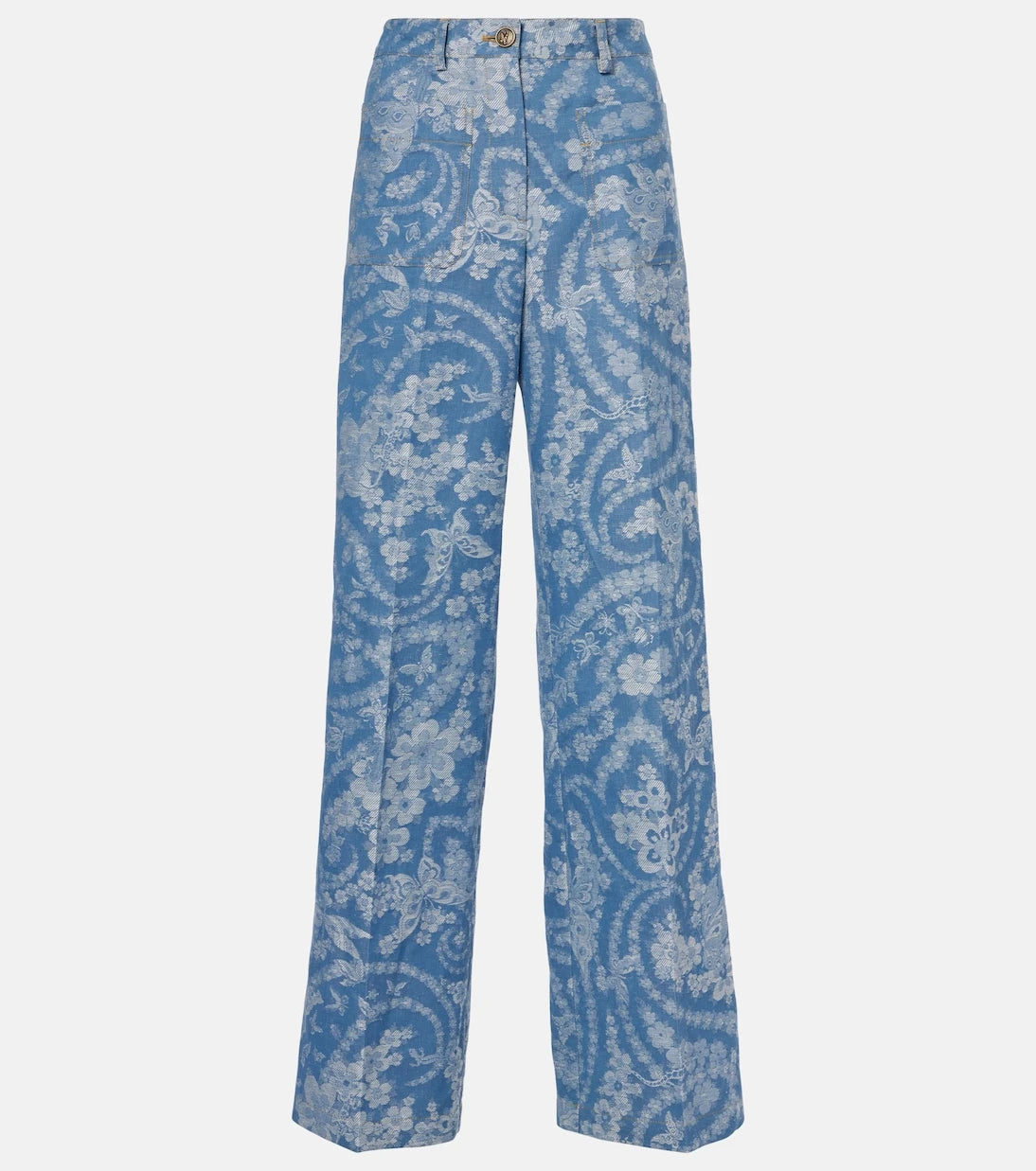 Etro - Printed cotton and linen wide-leg pants