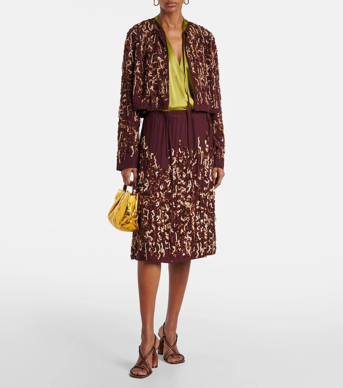 Dries Van Noten - Sequined silk midi skirt