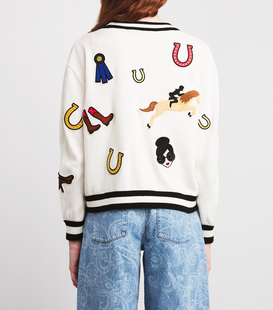 Alice+Olivia White Cotton Embroidered Bradley Cardigan