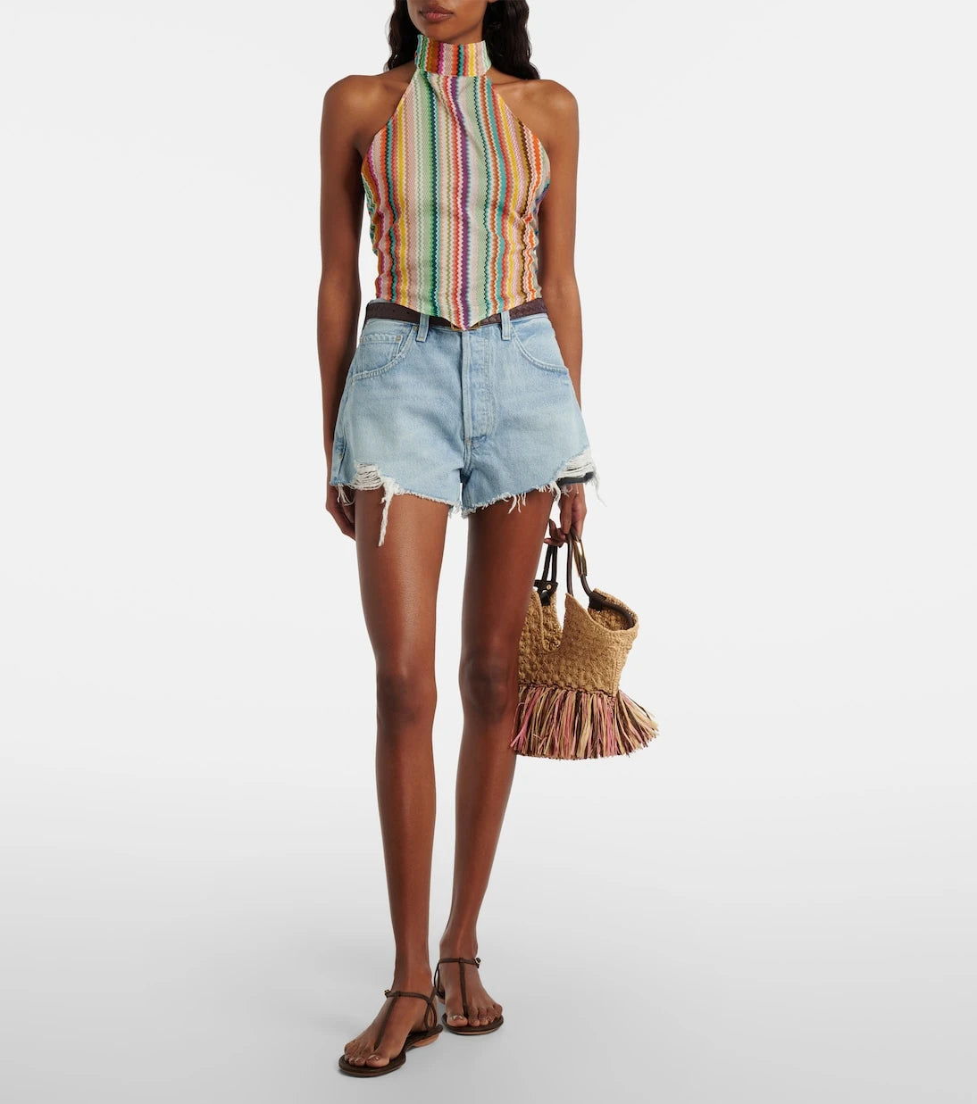 Missoni - توب ميسوني قطني وحريري مخطط بياقة هالتر
