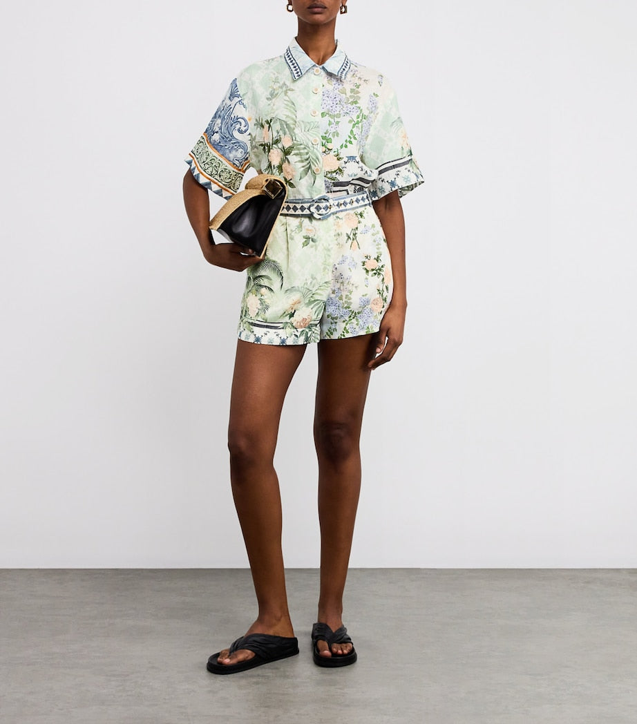 Blue Jardim Party Belted Shorts