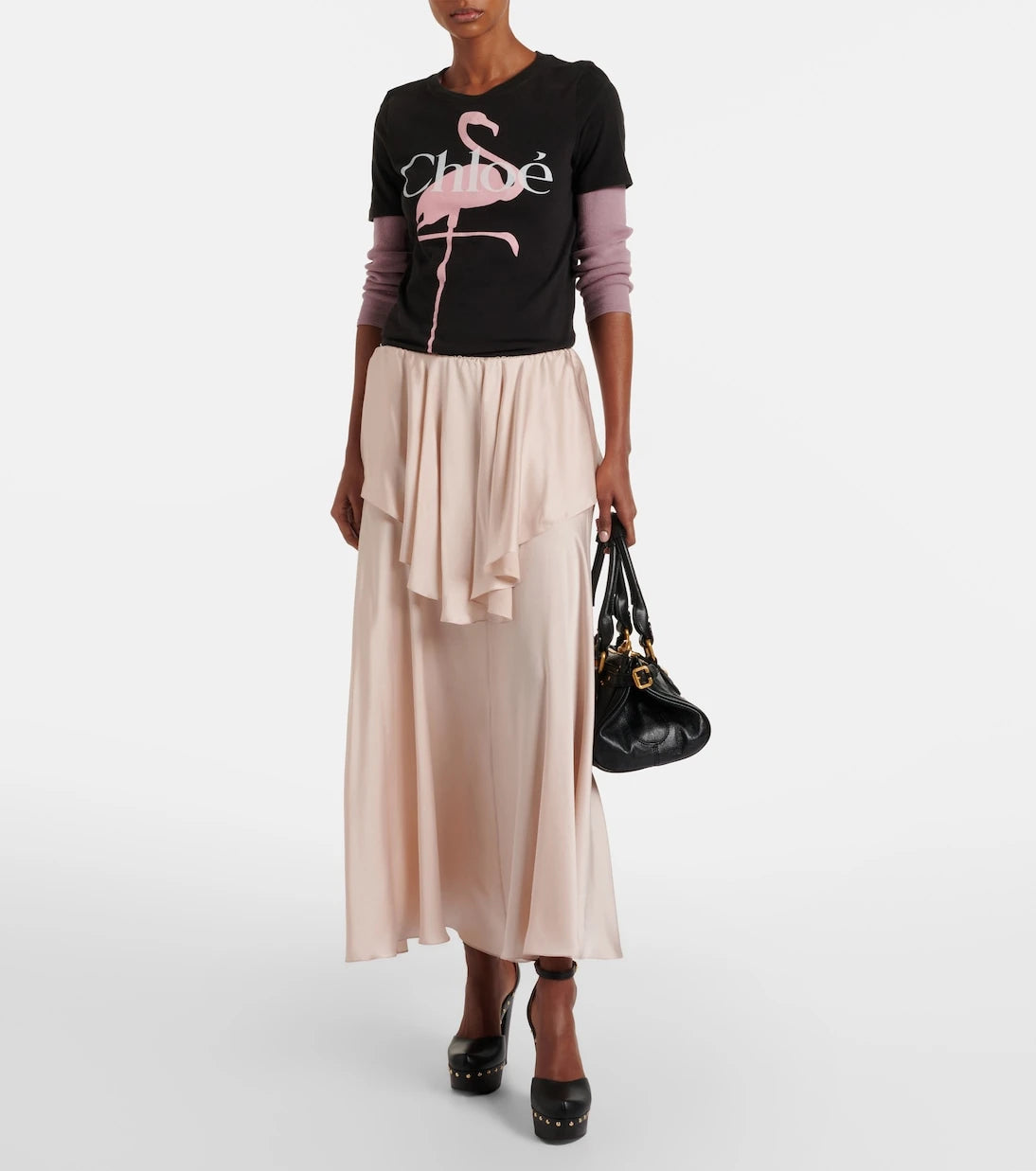 Chloé - Ruffled silk satin skirt