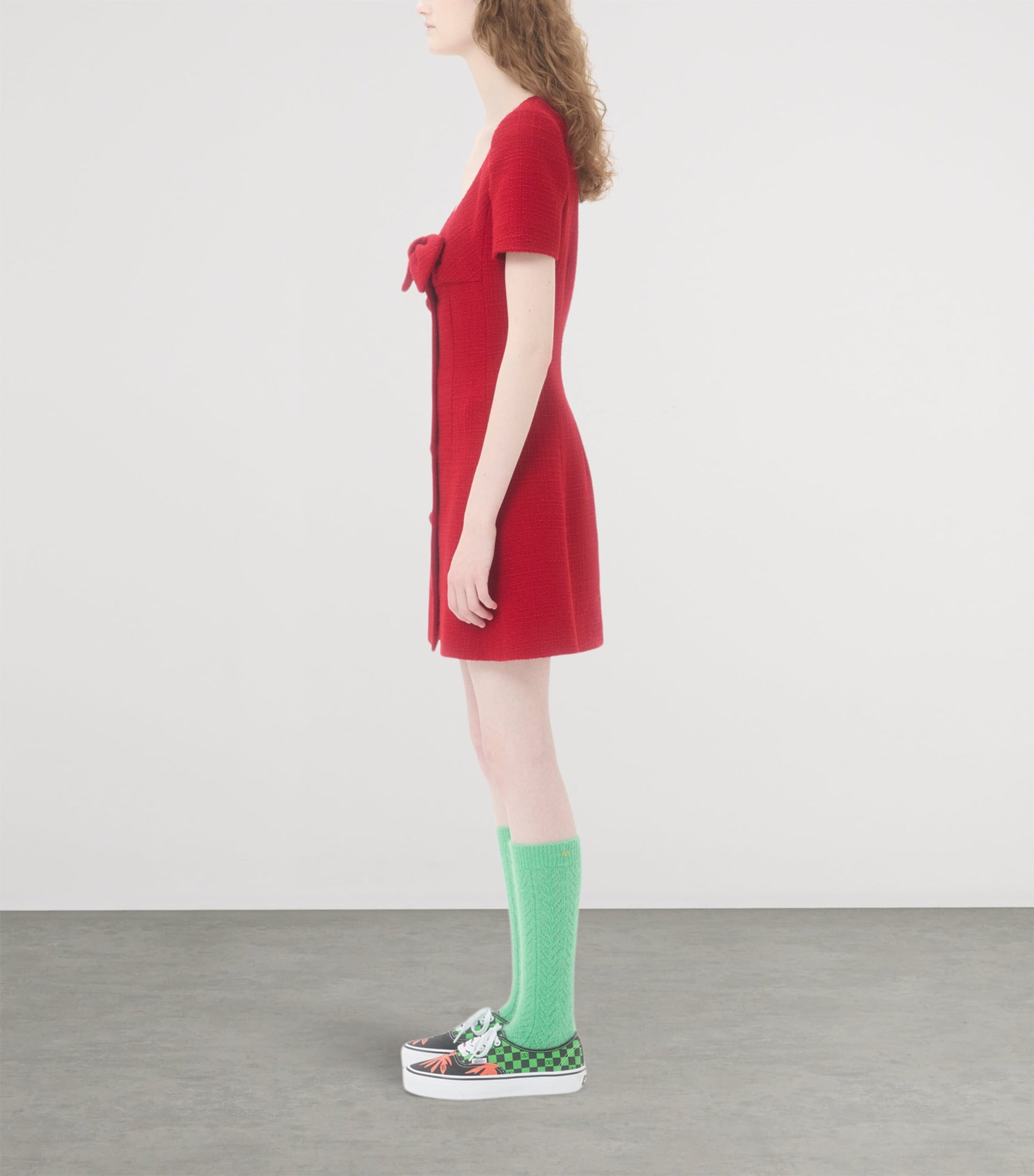 Valentino Red Virgin Wool Bow-Detail Mini Dress