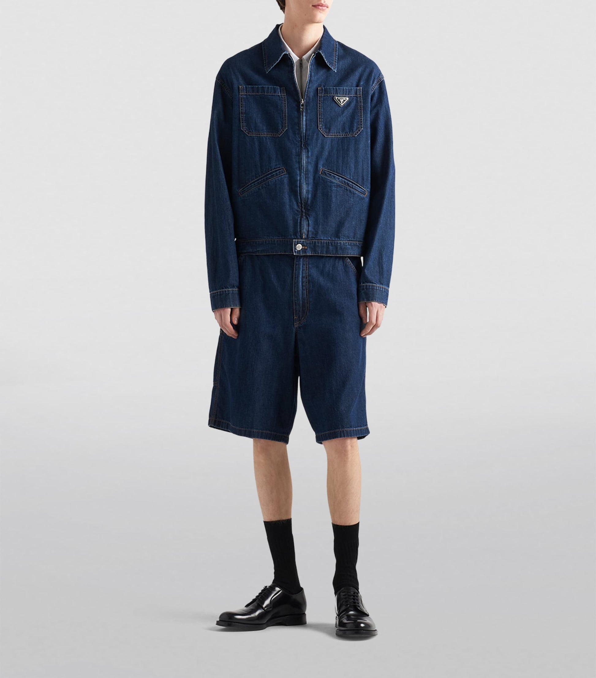 Prada Blue Logo-Plaque Denim Jacket
