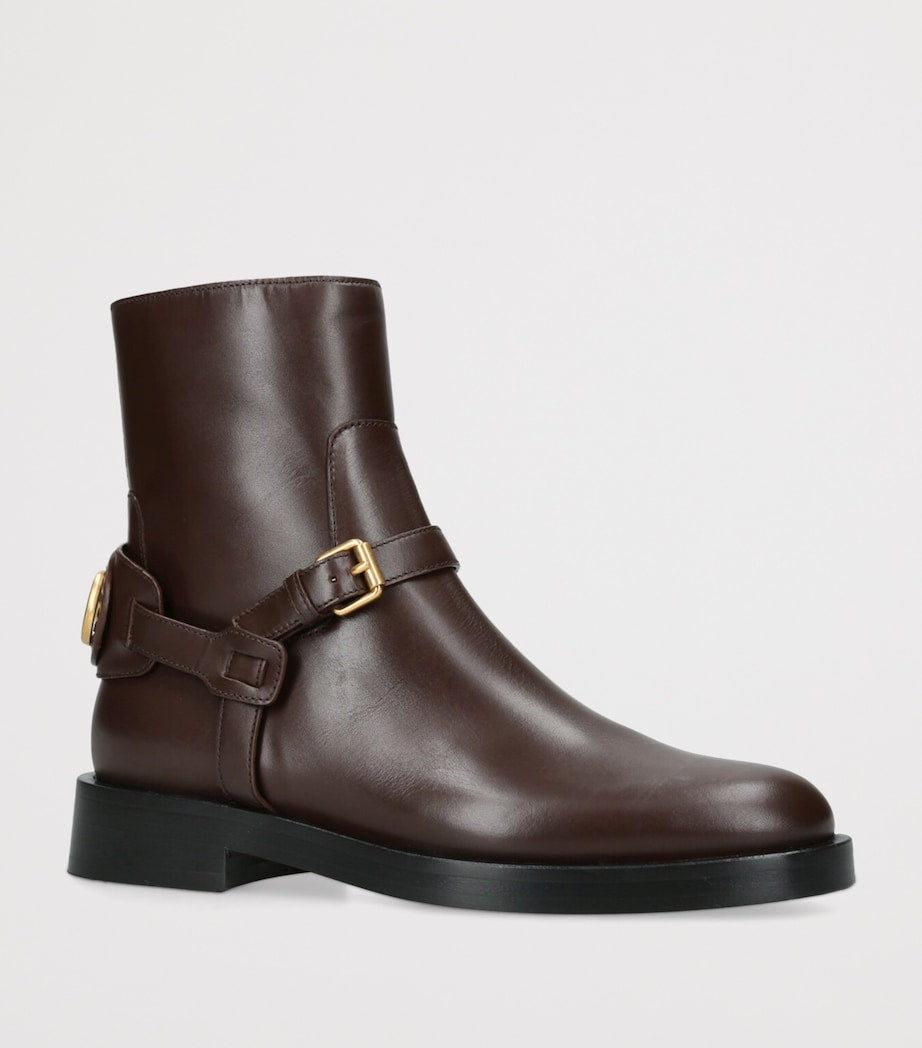 Valentino Garavani Brown Leather Signature VLogo Ankle Boots 30