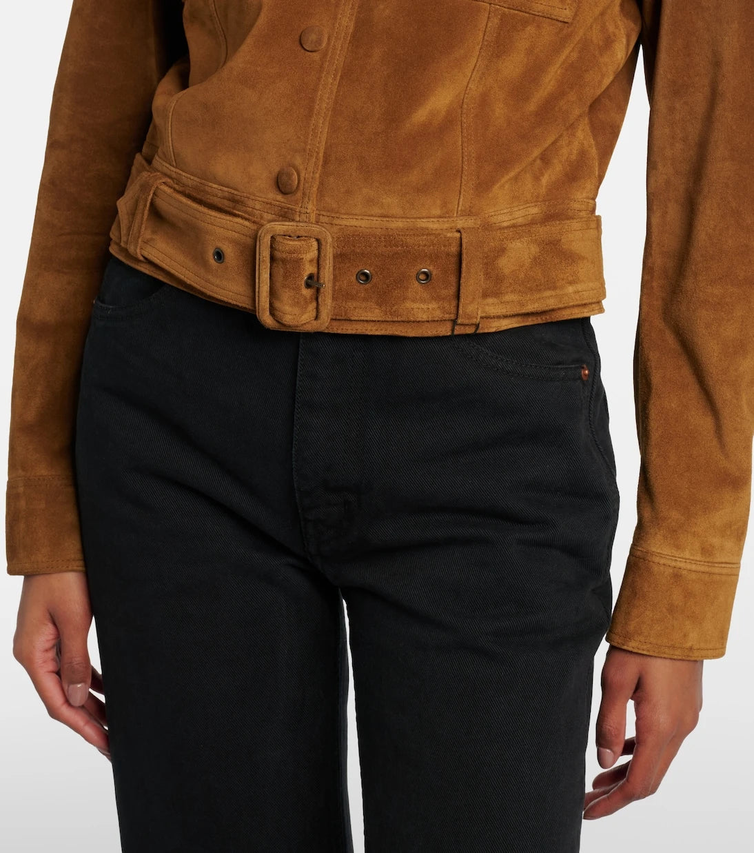 Saint Laurent - Belted cropped suede jacket
