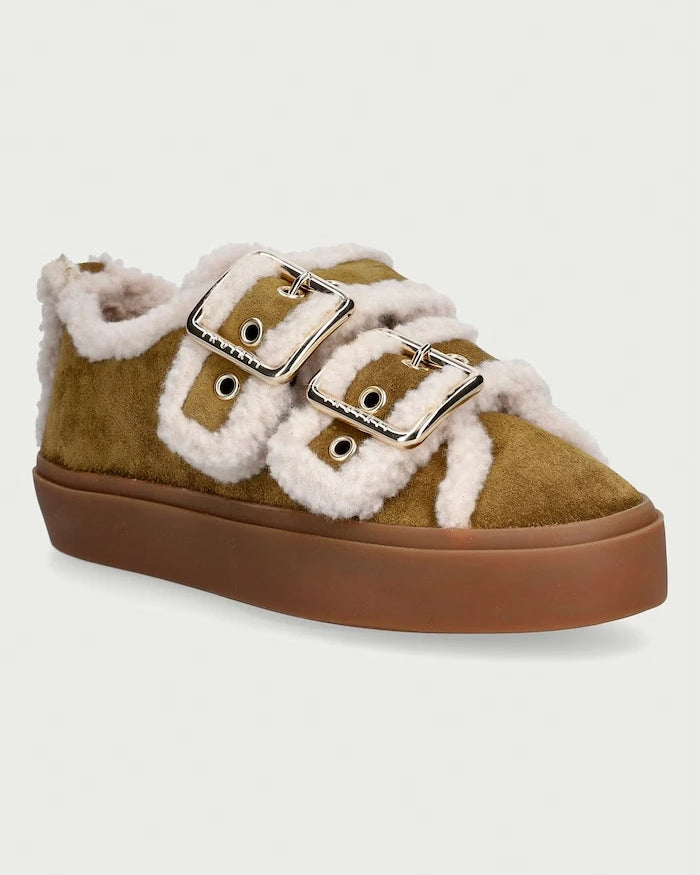 Inuikii Shearling Low Velcro Buckle süet kadın sneaker
