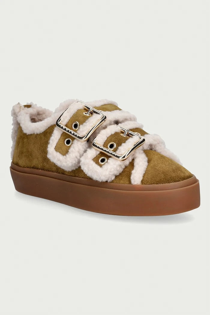 Inuikii Shearling Low Velcro Buckle süet kadın sneaker