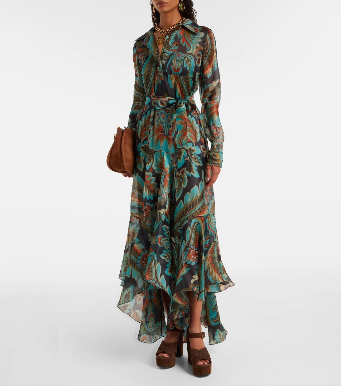 Etro - فستان حريري بنقشة البيزلي مع شراشيب