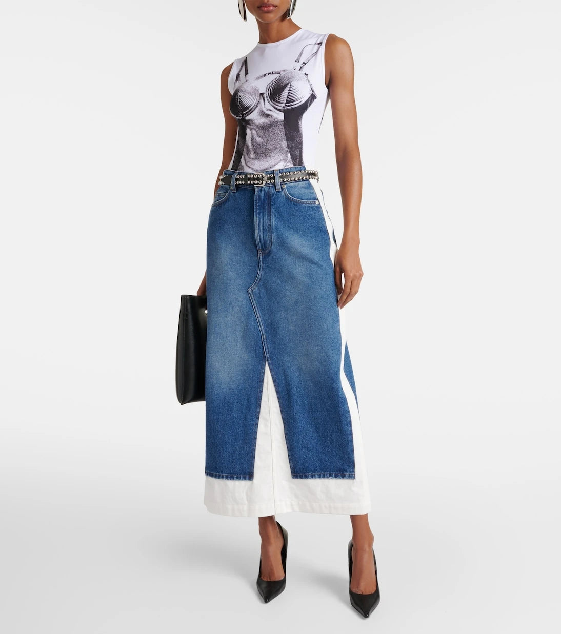 Jean Paul Gaultier - Denim and cotton maxi skirt