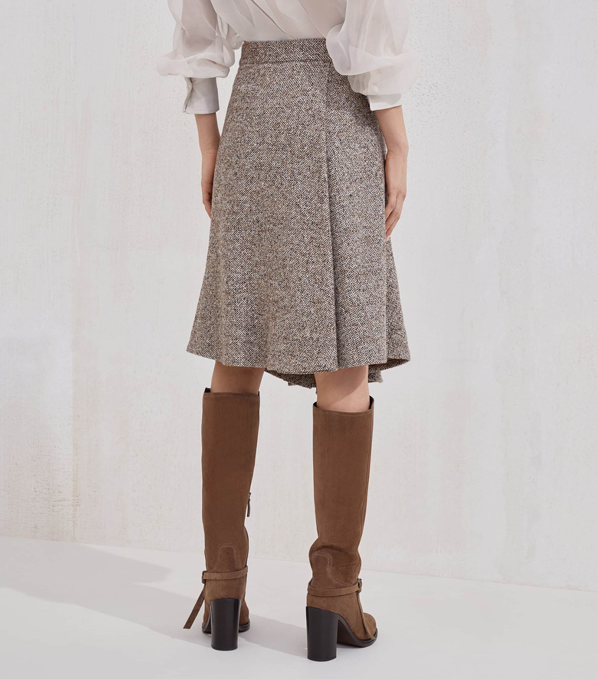 Brunello Cucinelli Brown Virgin Wool-Blend Midi Skirt