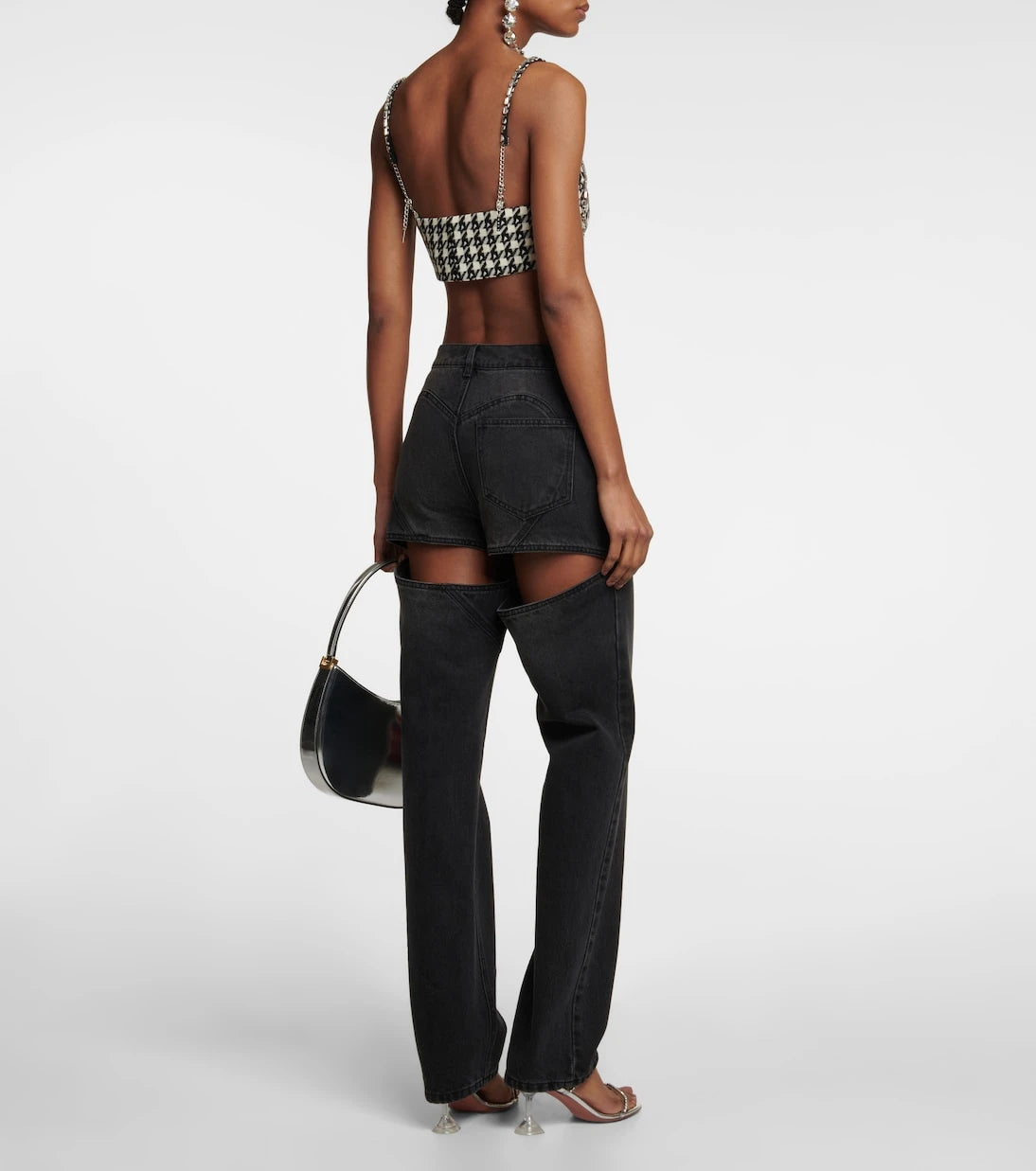 Area - Embellished checked crop top