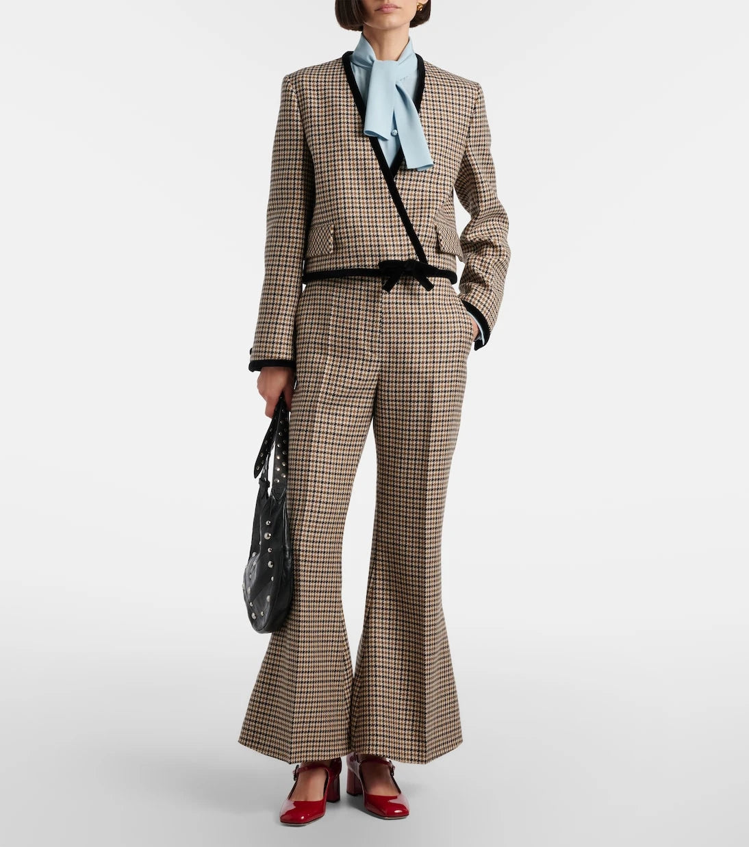 Valentino - Houndstooth cropped virgin wool flared pants
