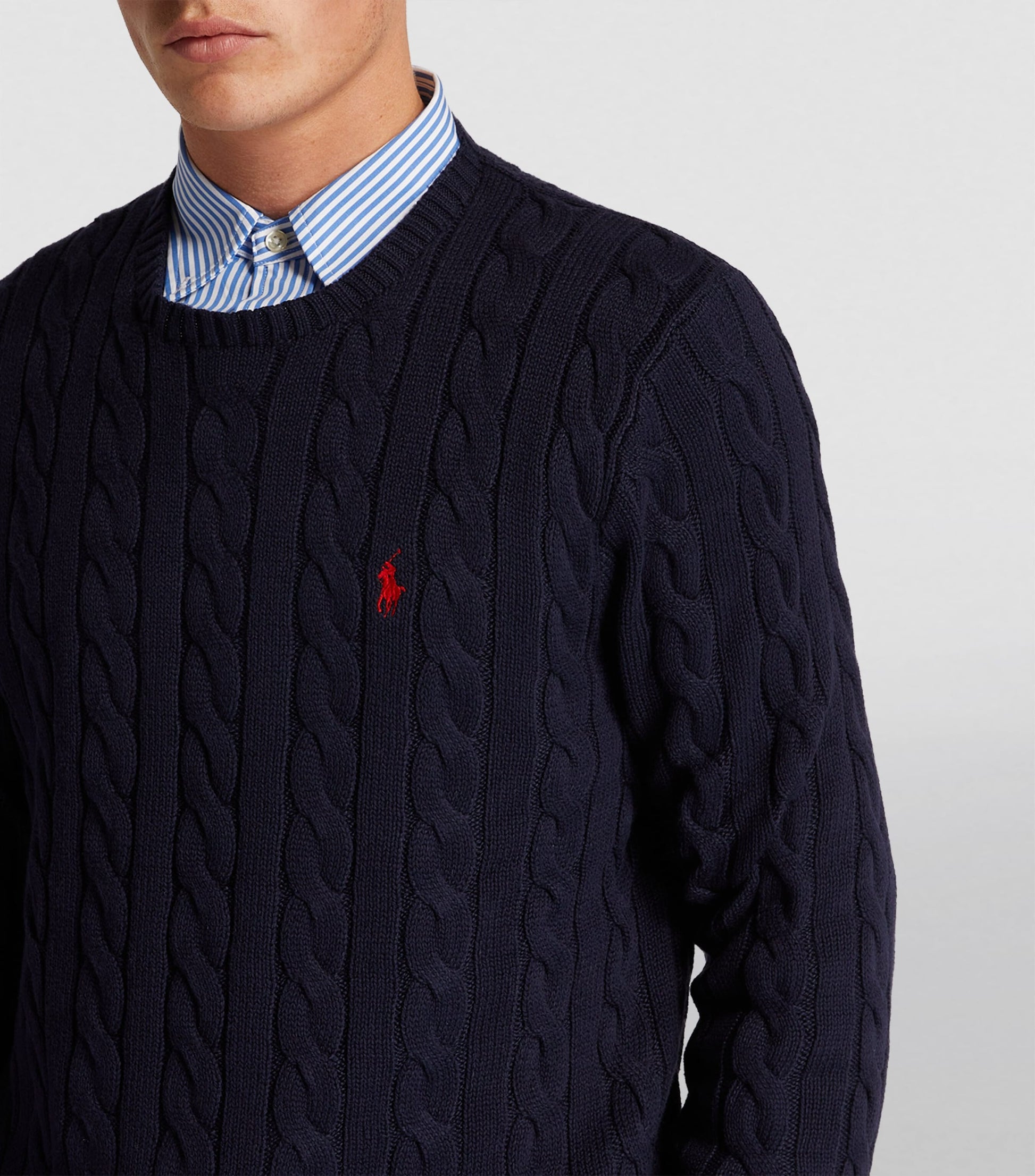 Navy Cotton Cable-Knit Sweater