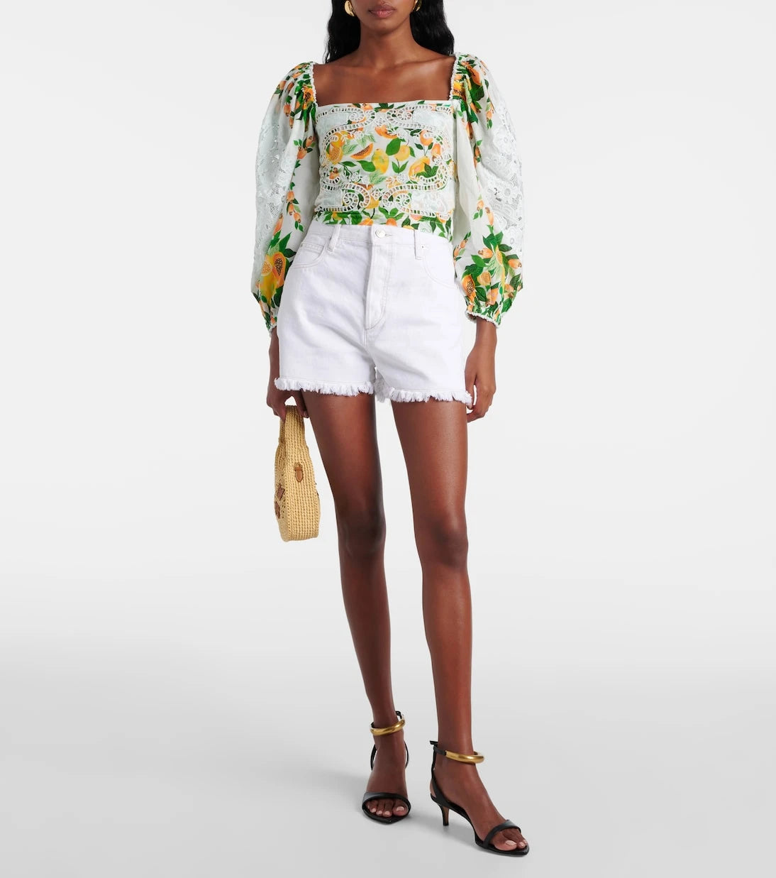 Farm Rio - Lace-trimmed printed cotton blouse