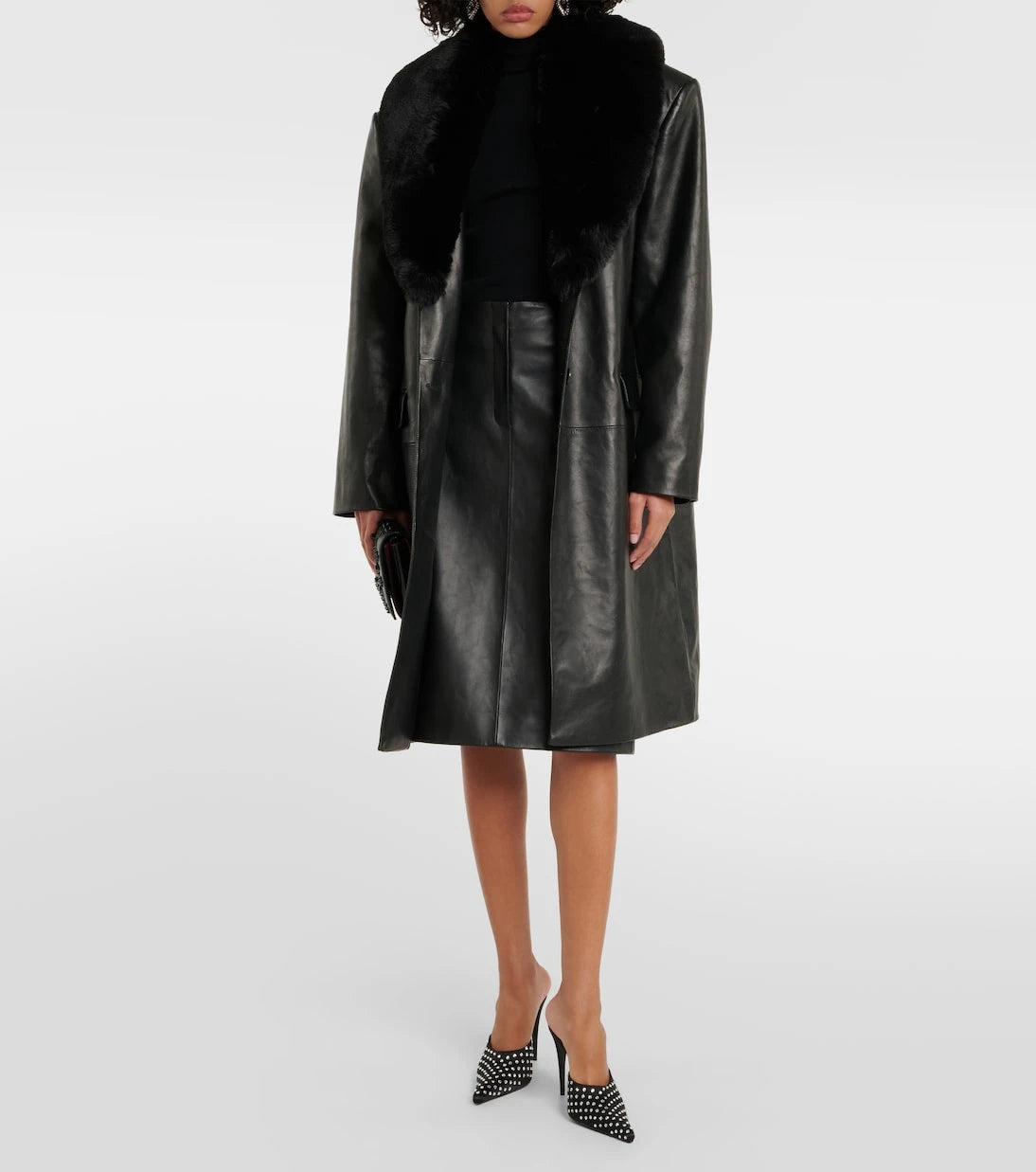 Magda Butrym - Faux fur-trimmed leather coat