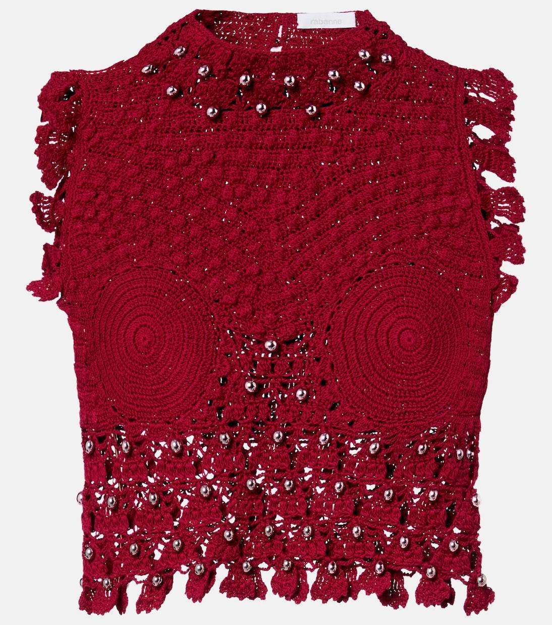 Rabanne - Embellished crochet cotton top