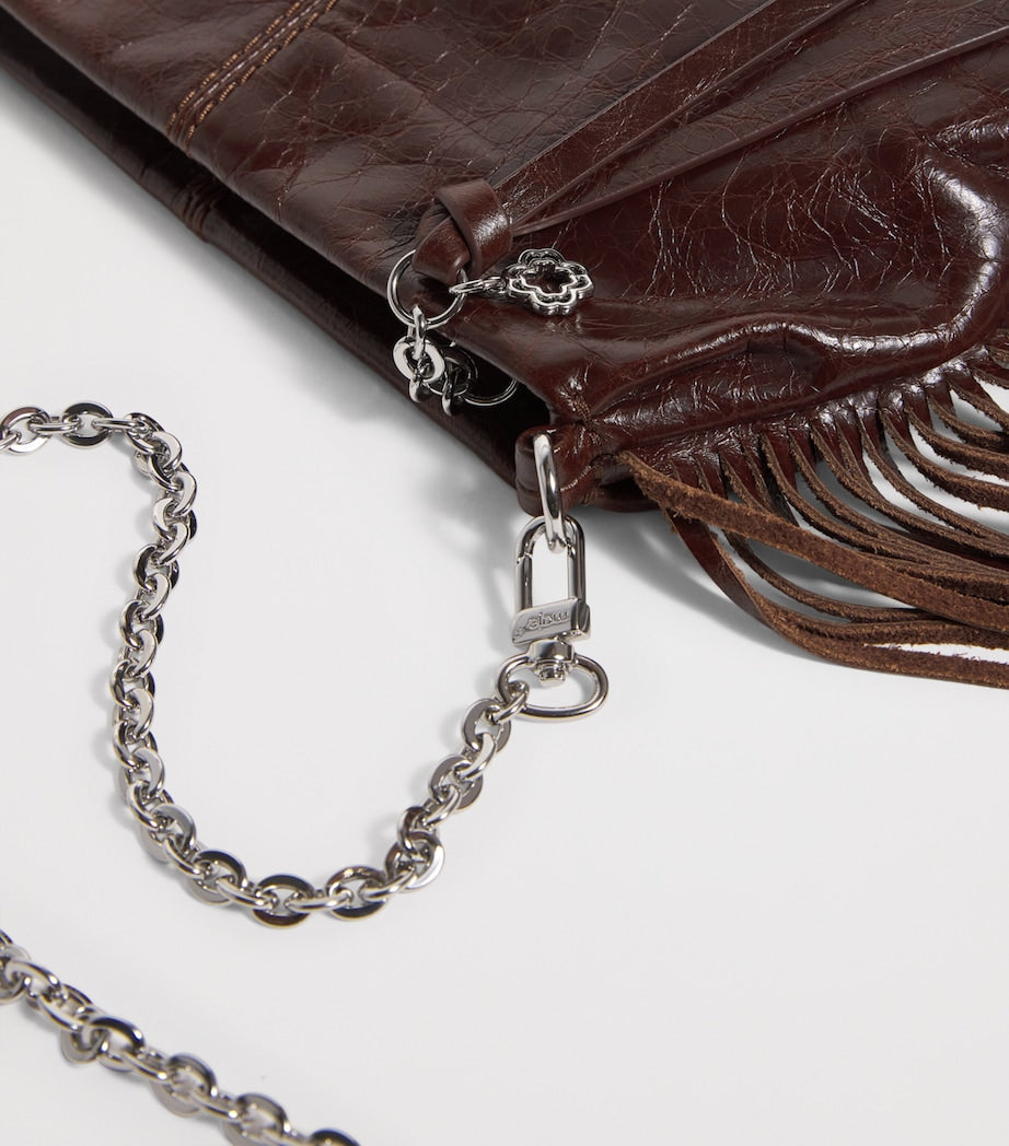 Maje Brown Leather Miss M Clutch Bag