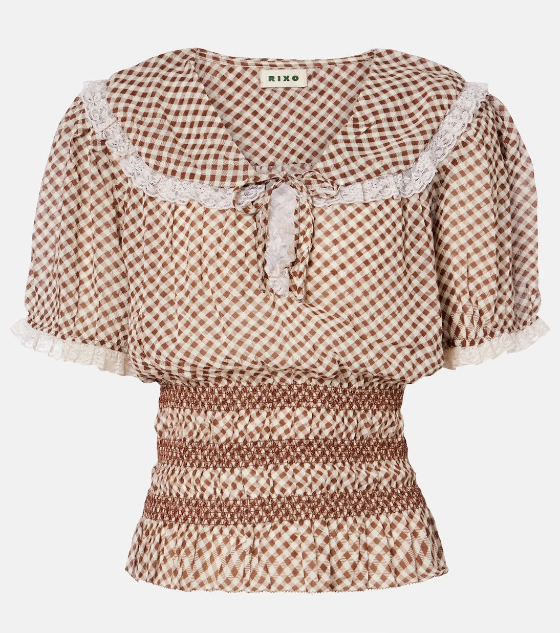 Rixo - Britt gingham shirred crêpe top