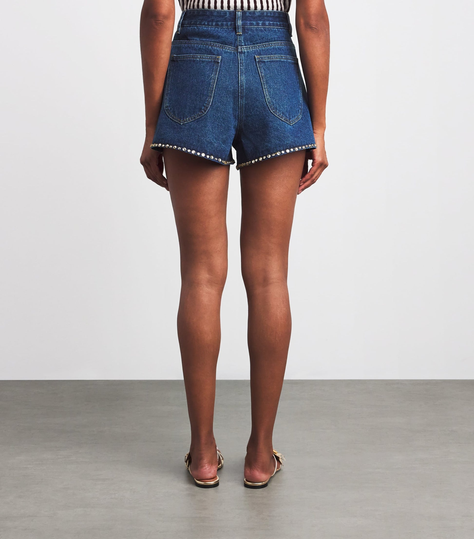 Blue Denim Rhinestone-Embellished Shorts