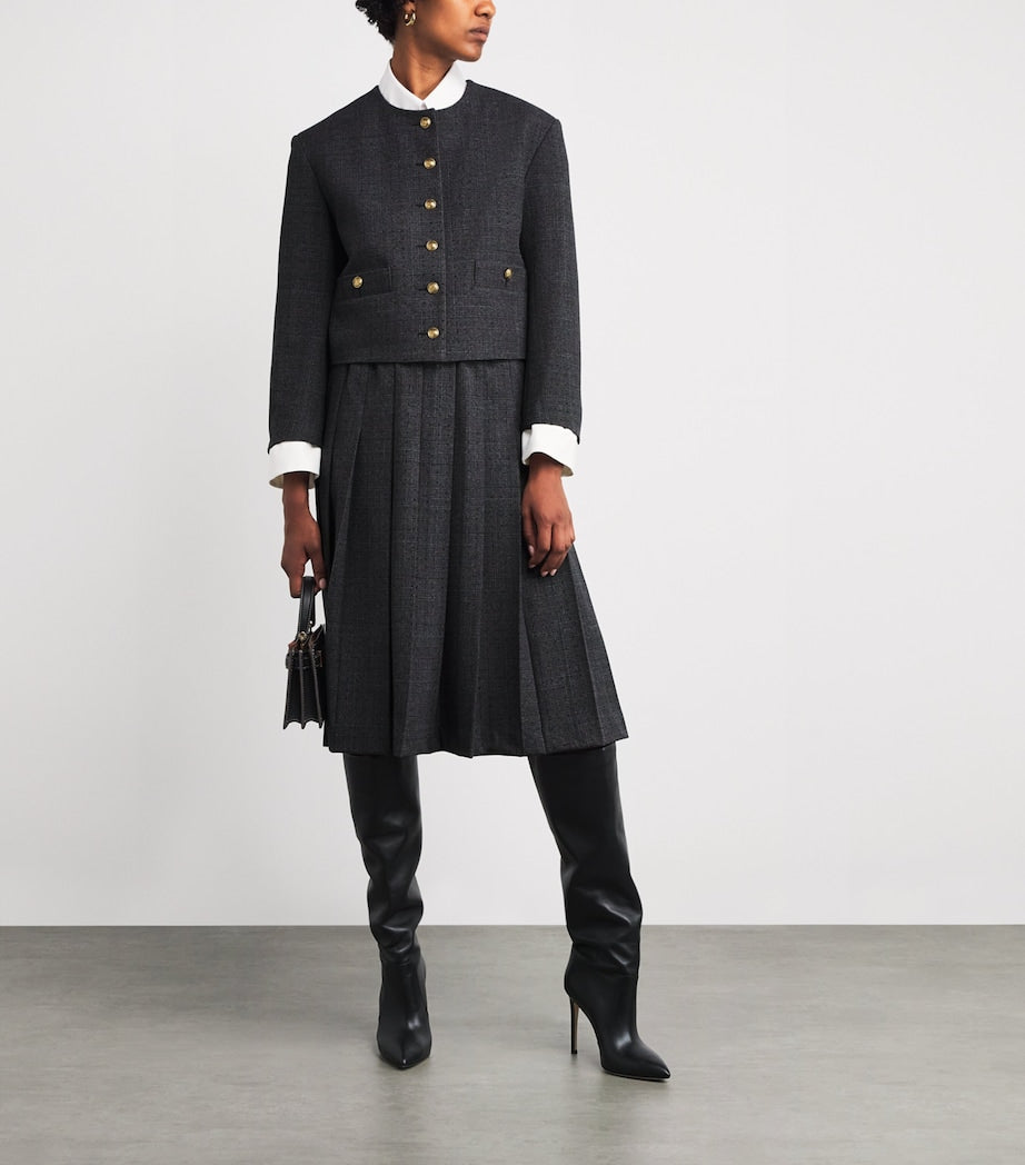 Pleated Rhinestone-Embellished Midi Skirt