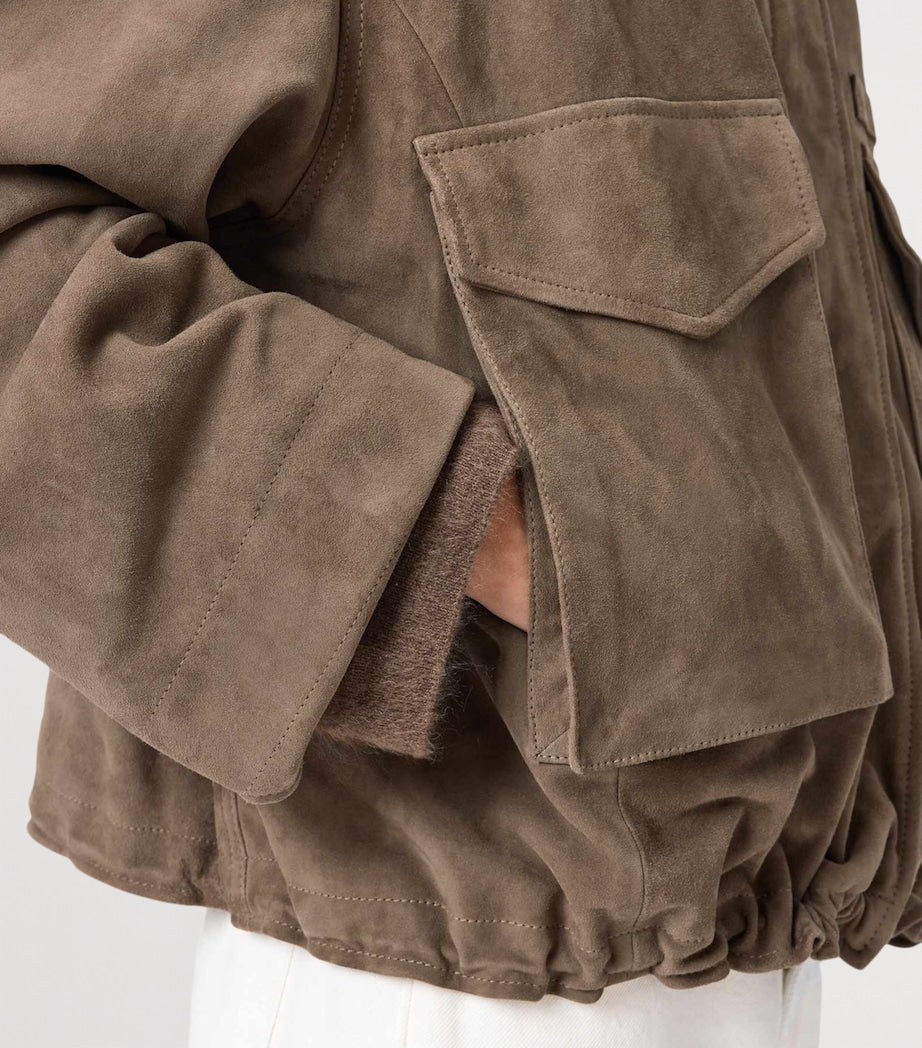 AllSaints Brown Suede Clay Bomber Jacket