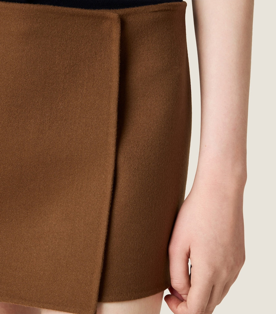Miu Miu Brown Wool-Cashmere Wrap Mini Skirt