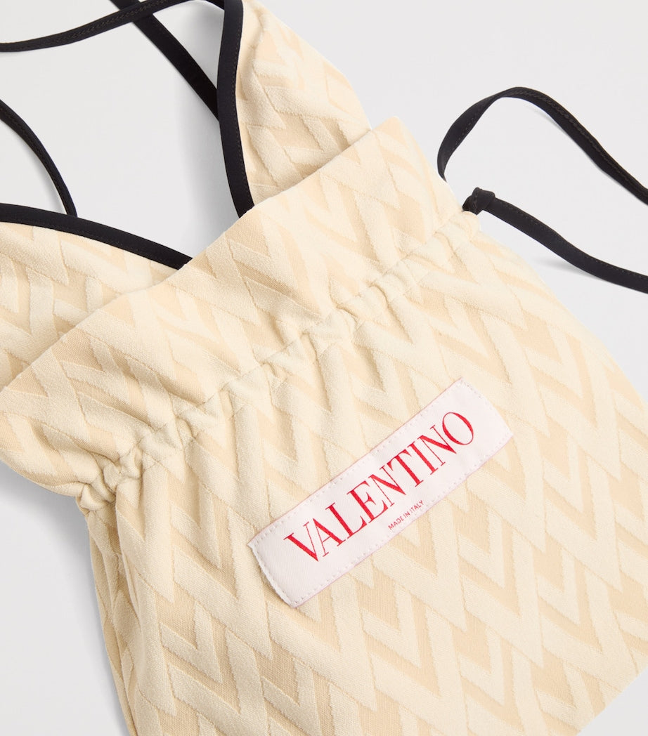 Valentino Nude Jacquard Logo Swimsuit
