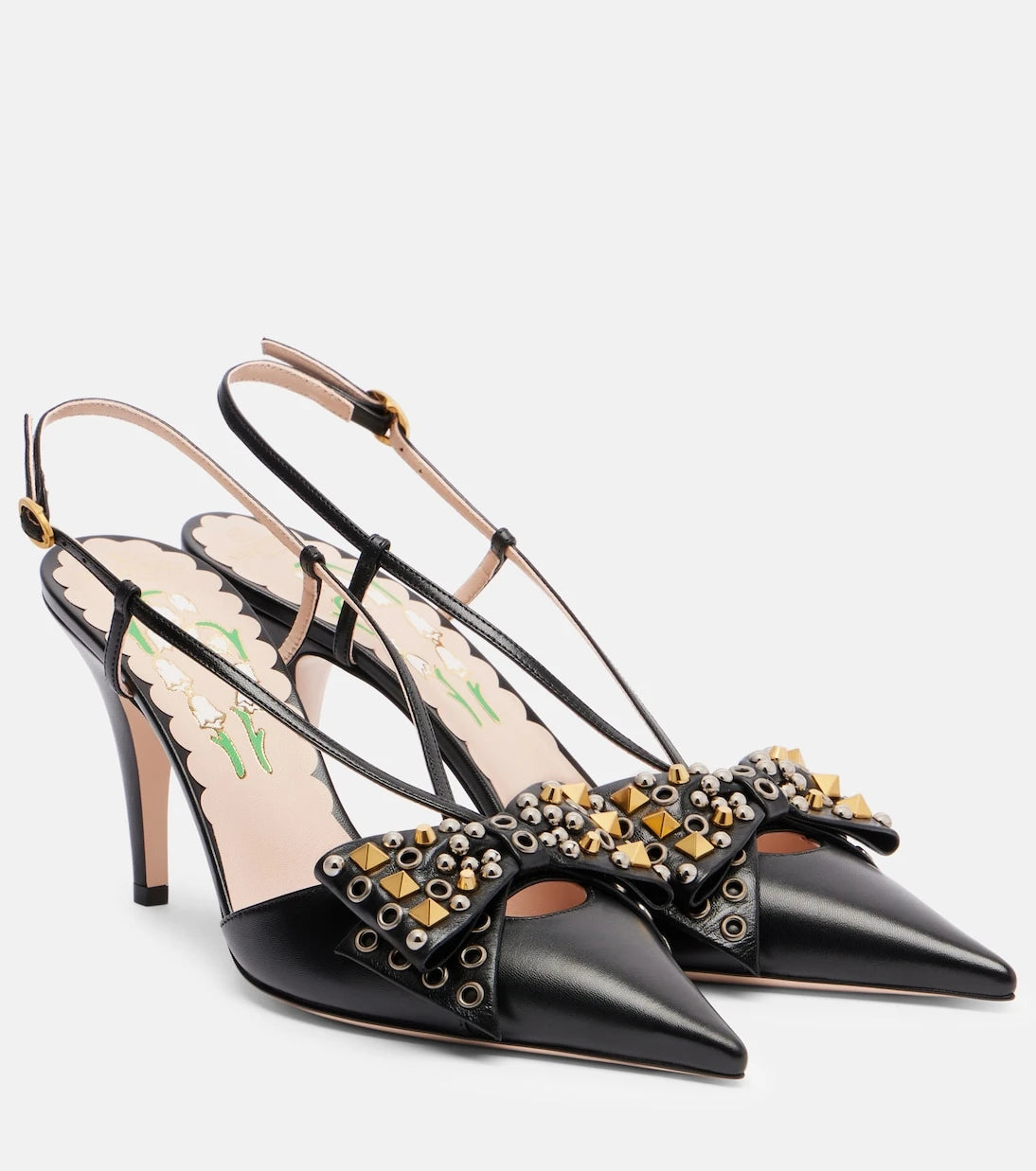 Valentino Garavani - Bowow 85 studded leather slingback pumps
