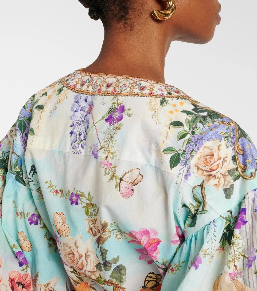 Camilla - Tie-front puff-sleeve crop top