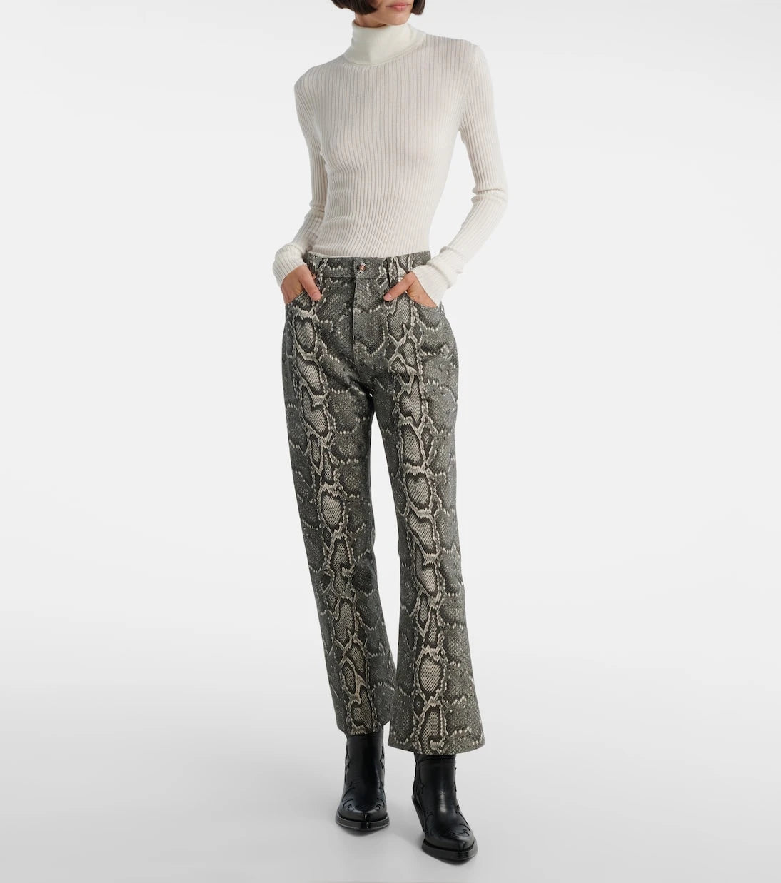 Gabriela Hearst - Ezra snake-effect high-rise bootcut jeans