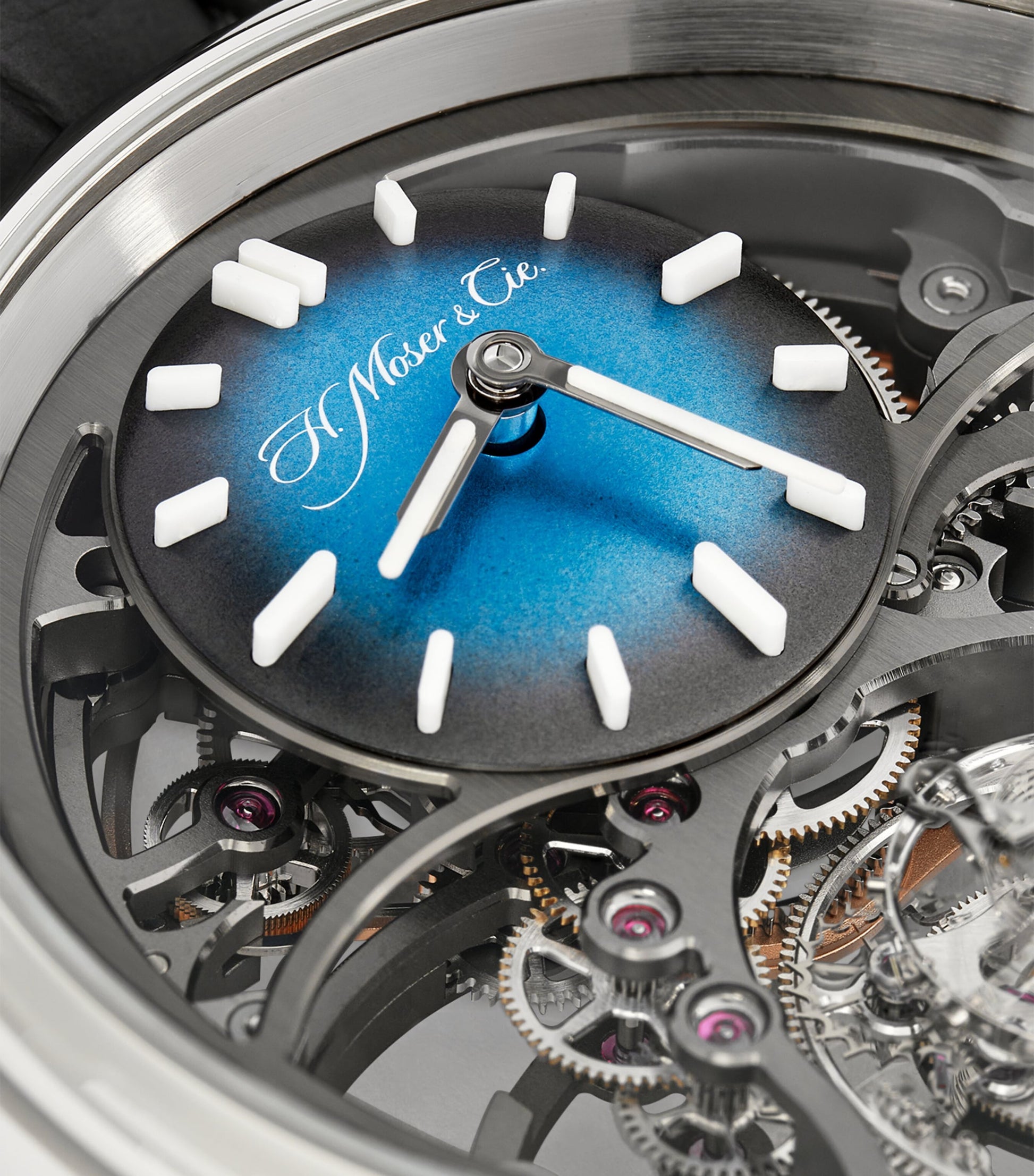 H. Moser & Cie Stainless Steel Pioneer Tourbillon Skeleton Watch 42.8mm