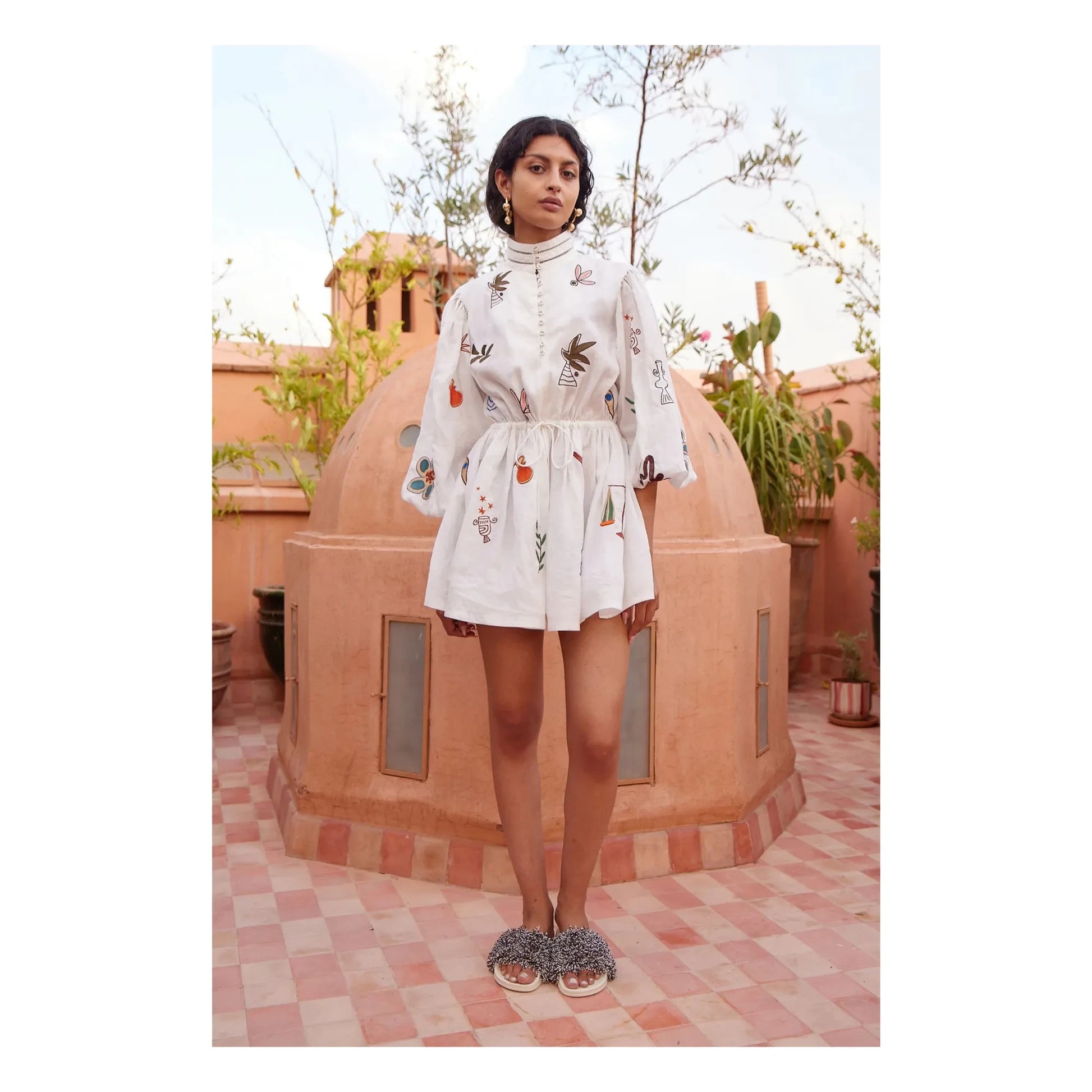 Alémais - Mina Embroidered Short Dress  | White