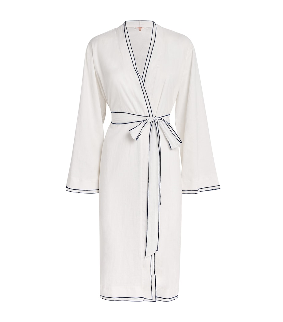 White Linen-Blend Robe