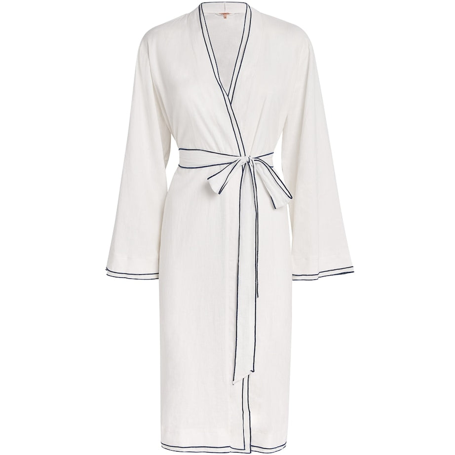White Linen-Blend Robe