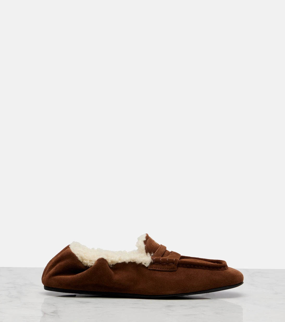 Miu Miu - Ruches shearling-lined suede penny loafers